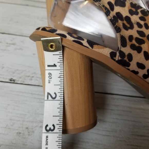 Cato C Comfort Leopard Print Open Toe Wrap Ankle Round Faux Wood Heel Sandal - Picture 13 of 13